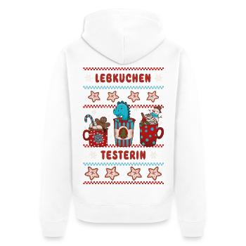Lebkuchen Testerin - Weihnachten mit Dino - Unisex Premium Bio Zip Hoodie - Weiß - Hinten - Thijin (182cm)