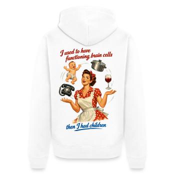 Retro Pin-Up Mama Humor – Multitasking Chaos - Unisex Premium Bio Zip Hoodie - Weiß - Hinten - Thijin (182cm)