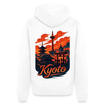 Kyoto Skyline – Japanisches Design - Unisex Premium Bio Zip Hoodie - Weiß - Hinten - Thijin (182cm)