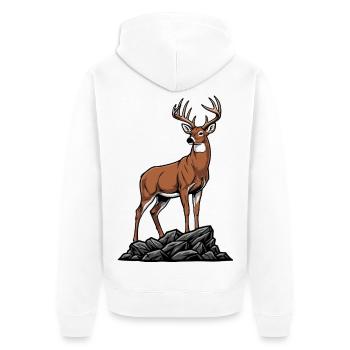 Weißwedelhirsch Majestätische Wilde Natur - Unisex Premium Bio Zip Hoodie - Weiß - Hinten - Thijin (182cm)