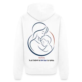 Maman et Bébé cadeau fêtes des mères - Veste à capuche bio Premium Unisexe - blanc - Dos - Thijin (182cm)