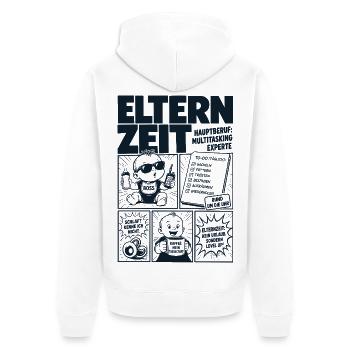 Elternzeit Multitasking Experte - Unisex Premium Bio Zip Hoodie - Weiß - Hinten - Thijin (182cm)
