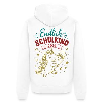 Endlich Schulkind 2026 Unicorn - Unisex Premium Bio Zip Hoodie - Weiß - Hinten - Thijin (182cm)