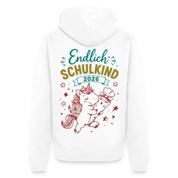 Endlich Schulkind 2026 Unicorn - Unisex Premium Bio Zip Hoodie - Weiß - Hinten - Thijin (182cm)