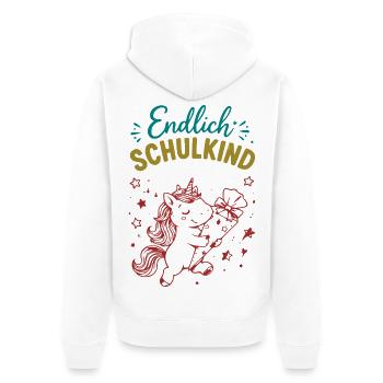 Endlich Schulkind Unicornenfreude - Unisex Premium Bio Zip Hoodie - Weiß - Hinten - Thijin (182cm)