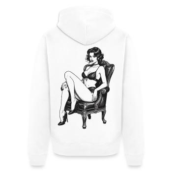 Klassische Burlesque Pin-up Vintage Grafik - Unisex Premium Bio Zip Hoodie - Weiß - Hinten - Thijin (182cm)
