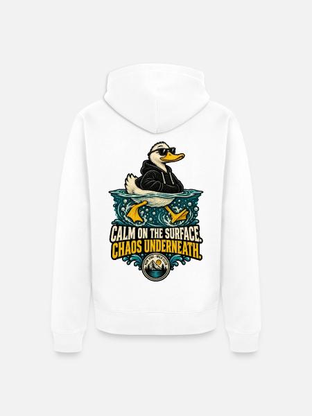 RobVibe Wildclub – Ruhige Oberflächenente - Unisex Premium Bio Zip Hoodie - Weiß