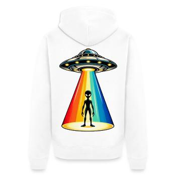 Rainbow Beam UFO-Entführung - Unisex Premium Bio Zip Hoodie - Weiß - Hinten - Thijin (182cm)