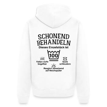Schonend Behandeln 100. Geburtstag Einzelstück - Unisex Premium Bio Zip Hoodie - Weiß - Hinten - Thijin (182cm)