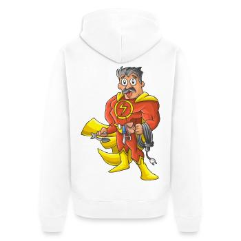 Elektriker Held - Unisex Premium Bio Zip Hoodie - Weiß - Hinten - Thijin (182cm)