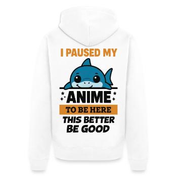 Ich pausierte Anime – Blahaj - Unisex Premium Bio Zip Hoodie - Weiß - Hinten - Thijin (182cm)