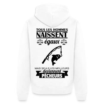 All men are born equal fisherman Fishing - Unisex Premium Organic Zip Hoodie - white - Back - Thijin (182cm)