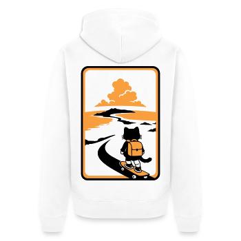 Skate Cat Sunset - Unisex Premium Bio Zip Hoodie - Weiß - Hinten - Thijin (182cm)