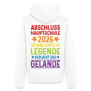 Abschluss 2026 Hauptschule Legende Gelände - Unisex Premium Bio Zip Hoodie - Weiß - Hinten - Thijin (182cm)