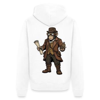 Singe Explorateur Steampunk Aventure Rétro - Veste à capuche bio Premium Unisexe - blanc - Dos - Thijin (182cm)