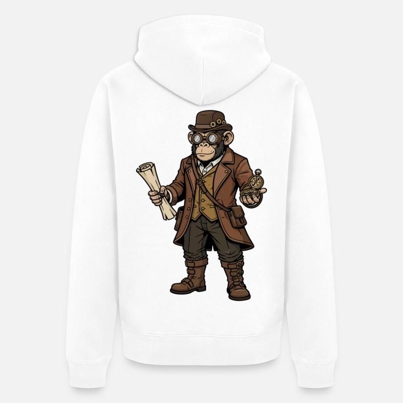 Singe Explorateur Steampunk Aventure Rétro - Veste à capuche bio Premium Unisexe - blanc
