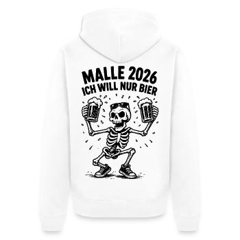 Malle 2026 Ich will nur Bier - Unisex Premium Bio Zip Hoodie - Weiß - Hinten - Thijin (182cm)