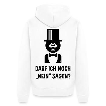 Bräutigam – Darf Ich Noch „Nein“ Sagen? (JGA / B) - Unisex Premium Bio Zip Hoodie - Weiß - Hinten - Thijin (182cm)