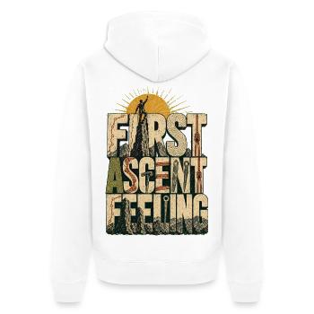 First Ascent Feeling Climbing First Ascent Summit - Unisex Premium Organic Zip Hoodie - white - Back - Thijin (182cm)