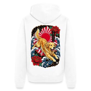 Golden Retriever im Japan Tattoo Stil - Unisex Premium Bio Zip Hoodie - Weiß - Hinten - Thijin (182cm)