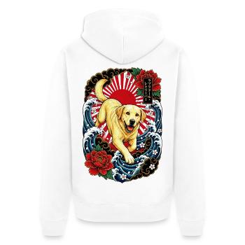 Labrador Retriever im Japan Tattoo Stil - Unisex Premium Bio Zip Hoodie - Weiß - Hinten - Thijin (182cm)