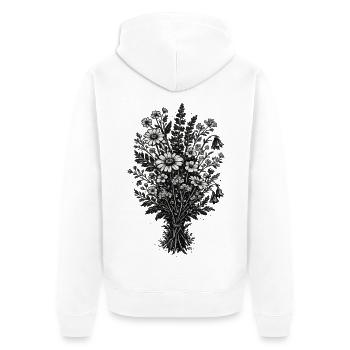 Vintage Wildflowers Linocut Botany - Unisex Premium Organic Zip Hoodie - white - Back - Thijin (182cm)