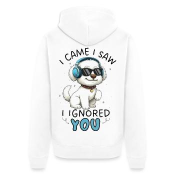 Lustiger Cartoon-Malteser Ich kam, sah und ignorierte dich - Unisex Premium Bio Zip Hoodie - Weiß - Hinten - Thijin (182cm)