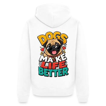 Mops - Unisex Premium Bio Zip Hoodie - Weiß - Hinten - Thijin (182cm)