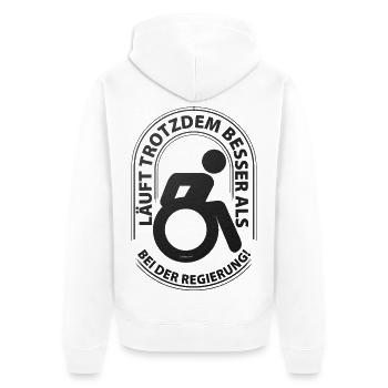 Läuft trotzdem besser als bei der Regierung - Unisex Premium Bio Zip Hoodie - Weiß - Hinten - Thijin (182cm)