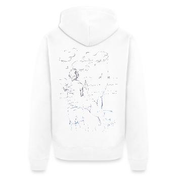 Lustige Skizze mit Möwe von Jörg Langhans - Unisex Premium Bio Zip Hoodie - Weiß - Hinten - Thijin (182cm)