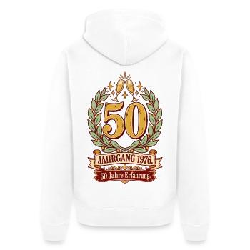 Jahrgang 1976 50 Jahre Erfahrung - Unisex Premium Bio Zip Hoodie - Weiß - Hinten - Thijin (182cm)