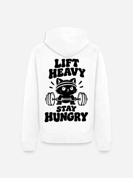 Lift Heavy Cat - Unisex Premium Bio Zip Hoodie - Weiß