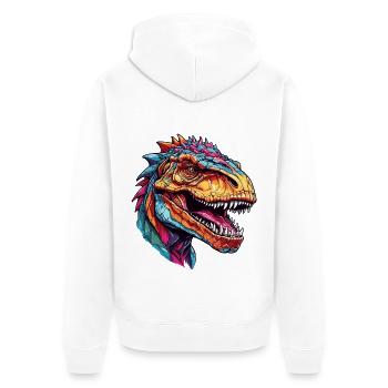 Bunter farbenfroher Tyrannosaurus - Unisex Premium Bio Zip Hoodie - Weiß - Hinten - Thijin (182cm)