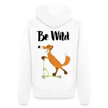 Be Wild Fuchs mit seinem Roller - Kinder - Lustig - Unisex Premium Bio Zip Hoodie - Weiß - Hinten - Thijin (182cm)
