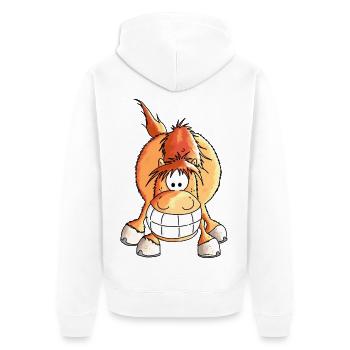 Grinsepferd - Pferd - Pony - Unisex Premium Bio Zip Hoodie - Weiß - Hinten - Thijin (182cm)