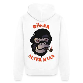 Rauchender Gorilla Kopf Grafik böser alter Mann - Unisex Premium Bio Zip Hoodie - Weiß - Hinten - Thijin (182cm)