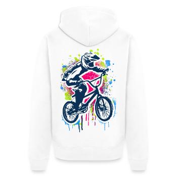 | de vélo Bmx coloré | de cyclisme Bmx Vélo Bmx - Veste à capuche bio Premium Unisexe - blanc - Dos - Thijin (182cm)