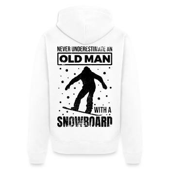 Never underestimate an old snowboarder - Unisex Premium Organic Zip Hoodie - white - Back - Thijin (182cm)
