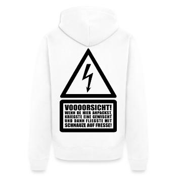 Voooorsicht ! Menschenrechte Achtung Warnung Strom - Unisex Premium Bio Zip Hoodie - Weiß - Hinten - Thijin (182cm)