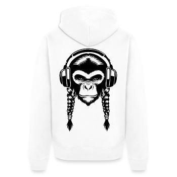 Minimal Affenkopf Linien Art Edition Shirt - Unisex Premium Bio Zip Hoodie - Weiß - Hinten - Thijin (182cm)