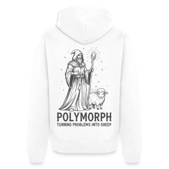 Polymorph Wizard – Turning Problems into Sheep - Unisex Premium Organic Zip Hoodie - white - Back - Thijin (182cm)