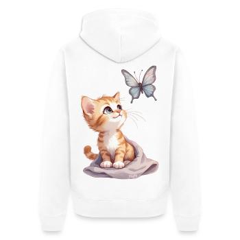 Kawaii Curious Chatten et Papillon 🐱🦋 - Veste à capuche bio Premium Unisexe - blanc - Dos - Thijin (182cm)