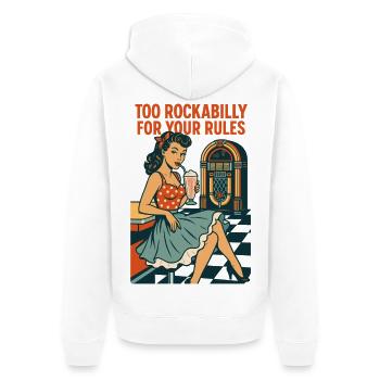 Pin-Up Girl im 50s Diner: Too Rockabilly for Rules - Unisex Premium Bio Zip Hoodie - Weiß - Hinten - Thijin (182cm)