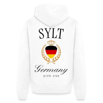 Sylt Deutschland Wappen Krone Nordsee Reise Design - Unisex Premium Bio Zip Hoodie - Weiß - Hinten - Thijin (182cm)