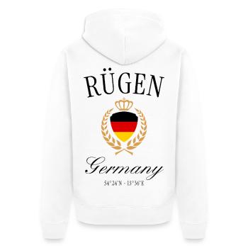 Rügen Deutschland Wappen Krone – Ostsee Reise - Unisex Premium Bio Zip Hoodie - Weiß - Hinten - Thijin (182cm)