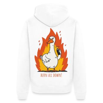Flammenente brennt alles nieder! - Unisex Premium Bio Zip Hoodie - Weiß - Hinten - Thijin (182cm)