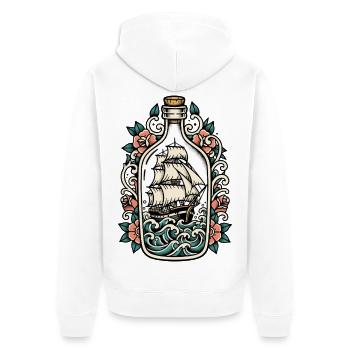 Boat Bottle Tattoo Retro Sea - Unisex Premium Organic Zip Hoodie - white - Back - Thijin (182cm)