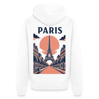 Paris Pink Sky – Eiffelturm und Straße - Unisex Premium Bio Zip Hoodie - Weiß - Hinten - Thijin (182cm)