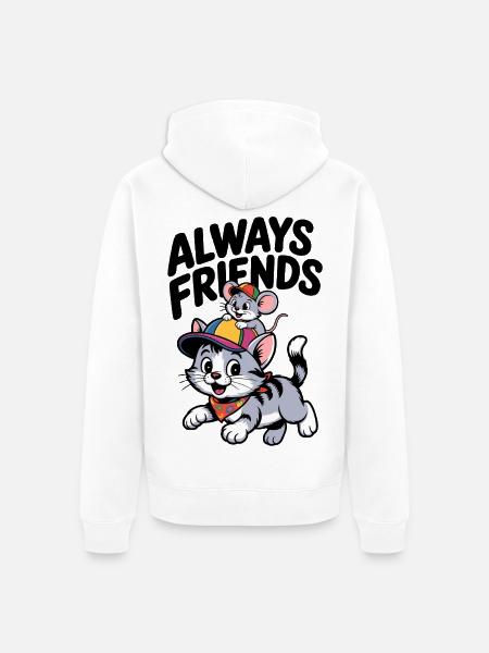 Maus und Katze - Unisex Premium Bio Zip Hoodie - Weiß