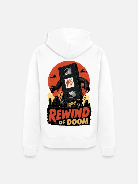 Rewind of Doom – Retro VHS Monster - Unisex Premium Bio Zip Hoodie - Weiß